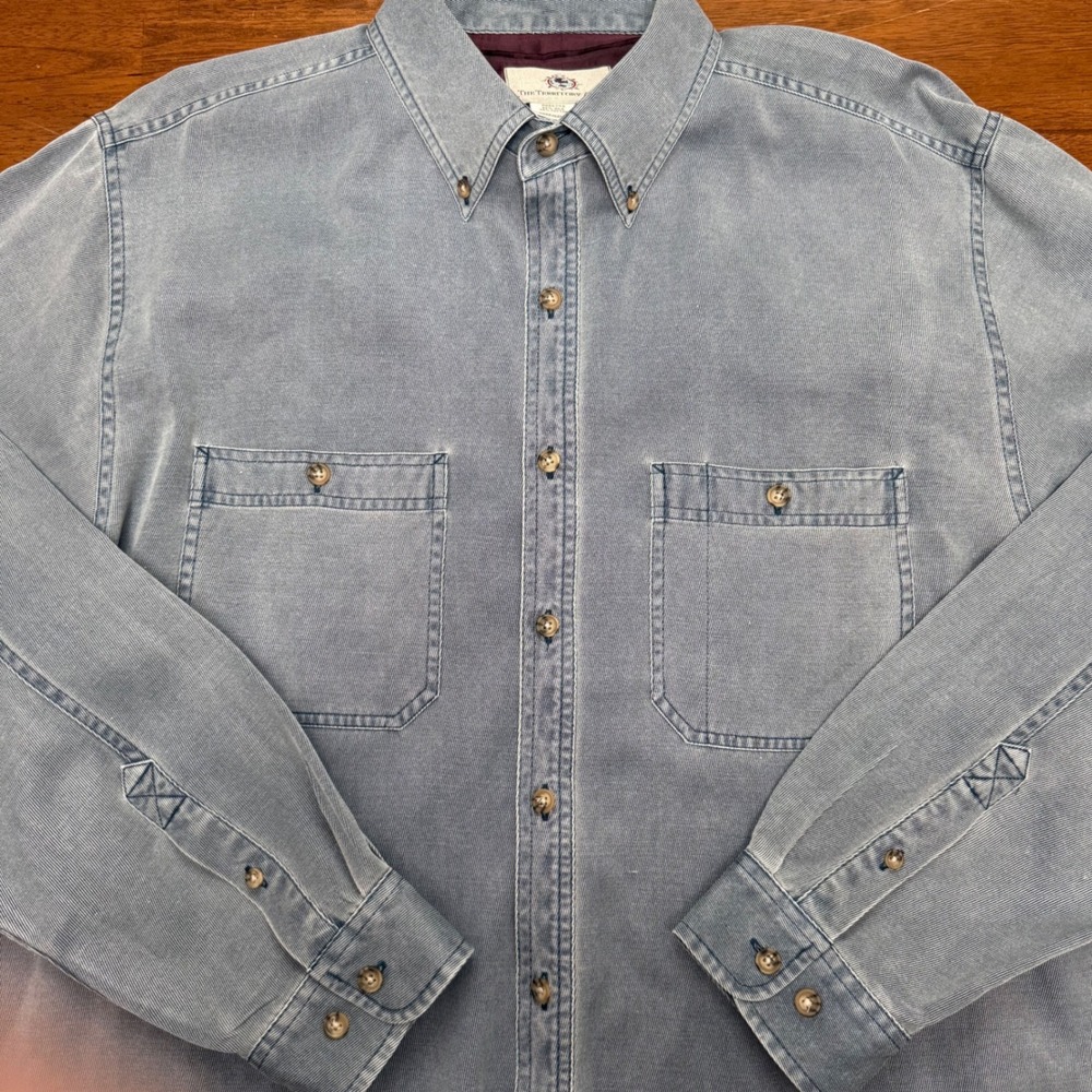 The Territory Ahead Shirt Mens XL/T Blue Silk Cotton Blend Long Sleeve Vintage - Picture 2 of 8